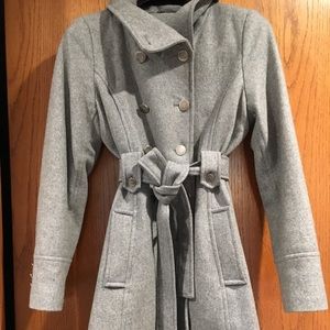 Funnel neck trench wool coat